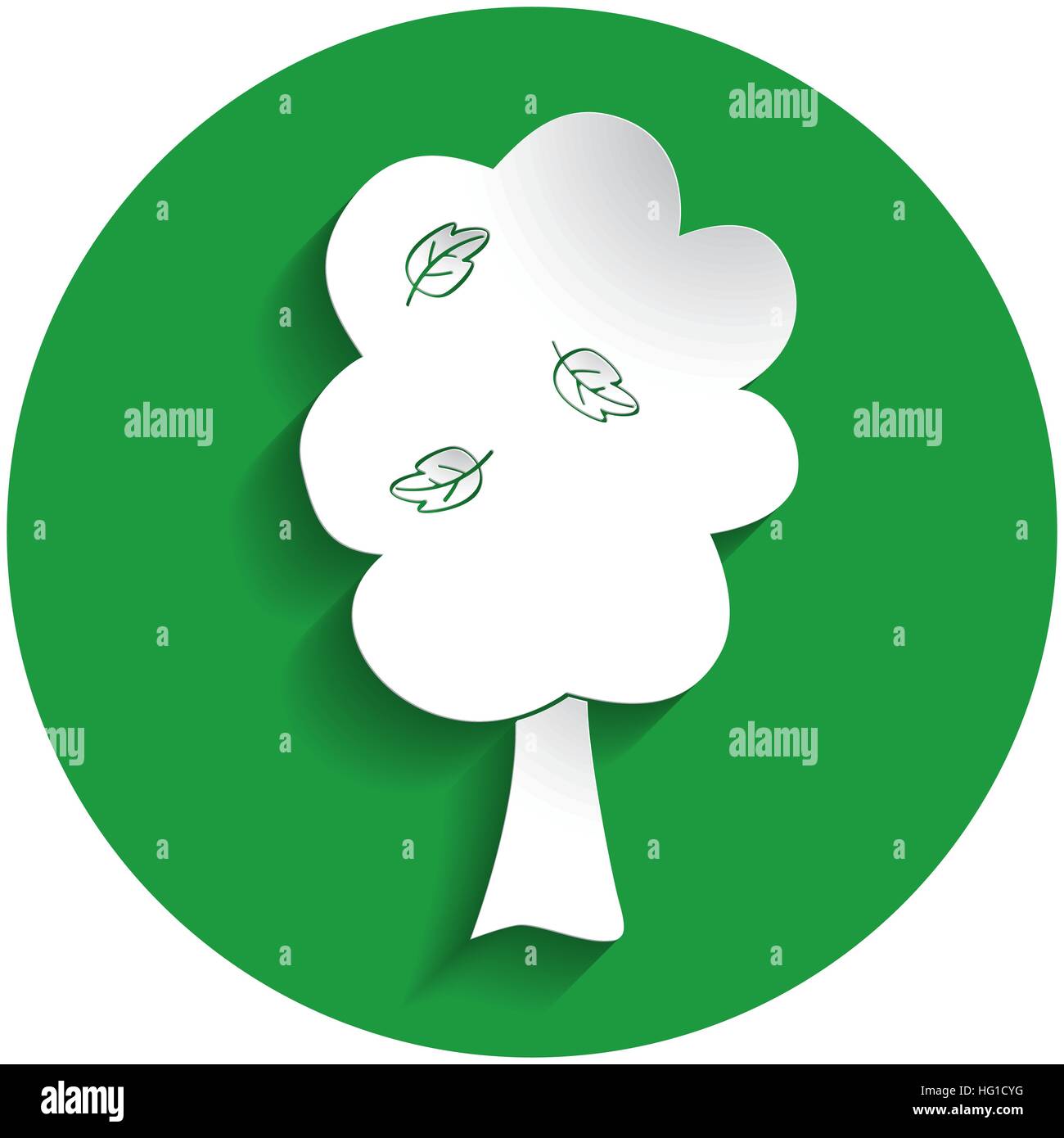 Fruit tree icon in paper style on green circle Stock Vector