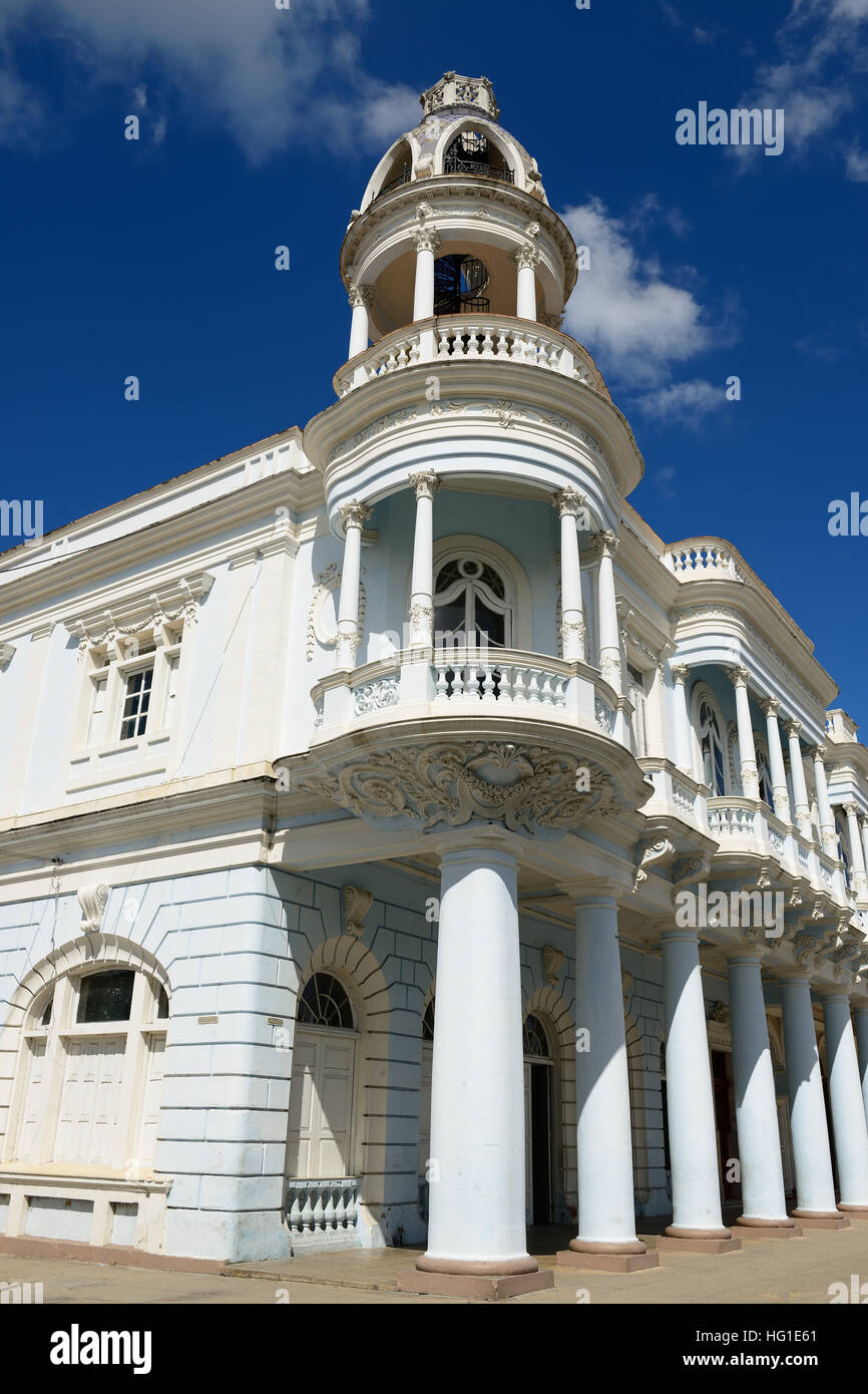 Colonial Palacio Ferrer building located by the main square in the Cienfuegos city on Cuba. Stock Photo