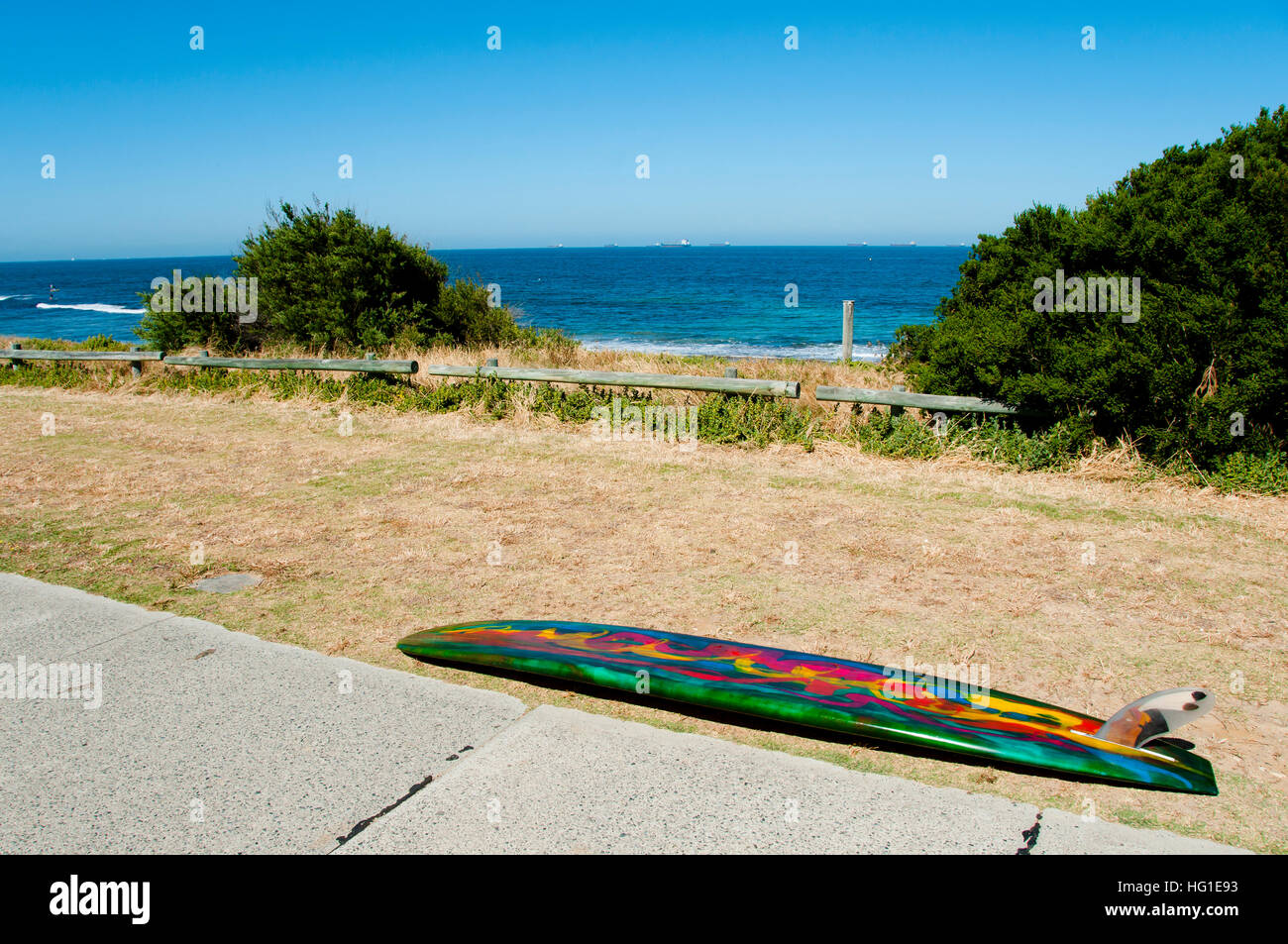 Surf Board on Cottesloe Beach - Perth - Australia Stock Photo