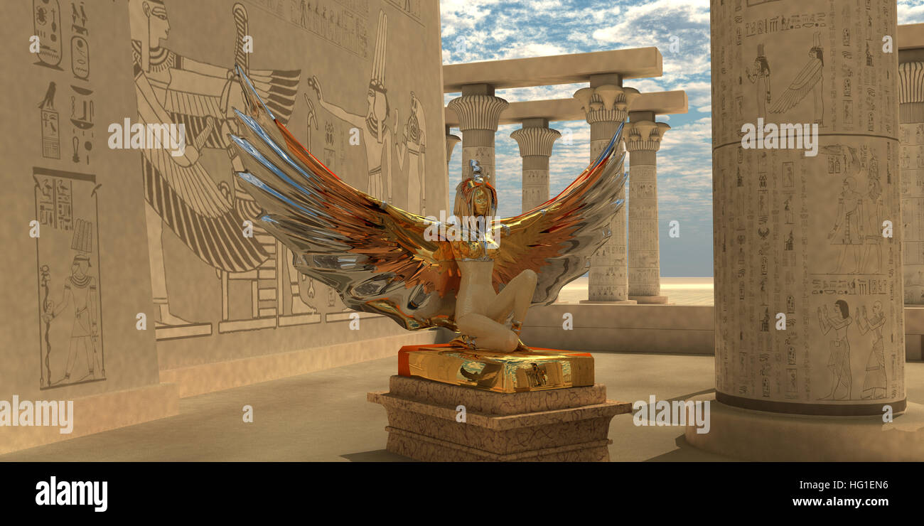 An Isis statue in the Temple of Isis which is part of the religion of ancient Egyptian civilization. Stock Photo