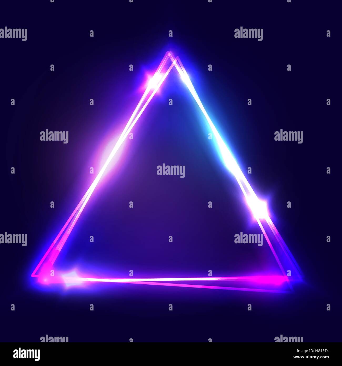Neon sign. Triangle background. Glowing electric abstract frame on dark ...