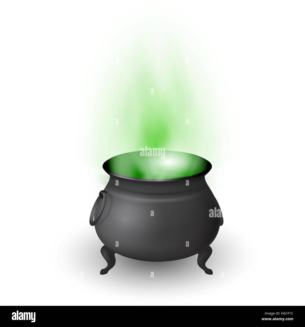Cartoon Halloween witch cauldron with potion and stream isolated on white background. Black pot with magic brew. Vector illustration. Stock Vector
