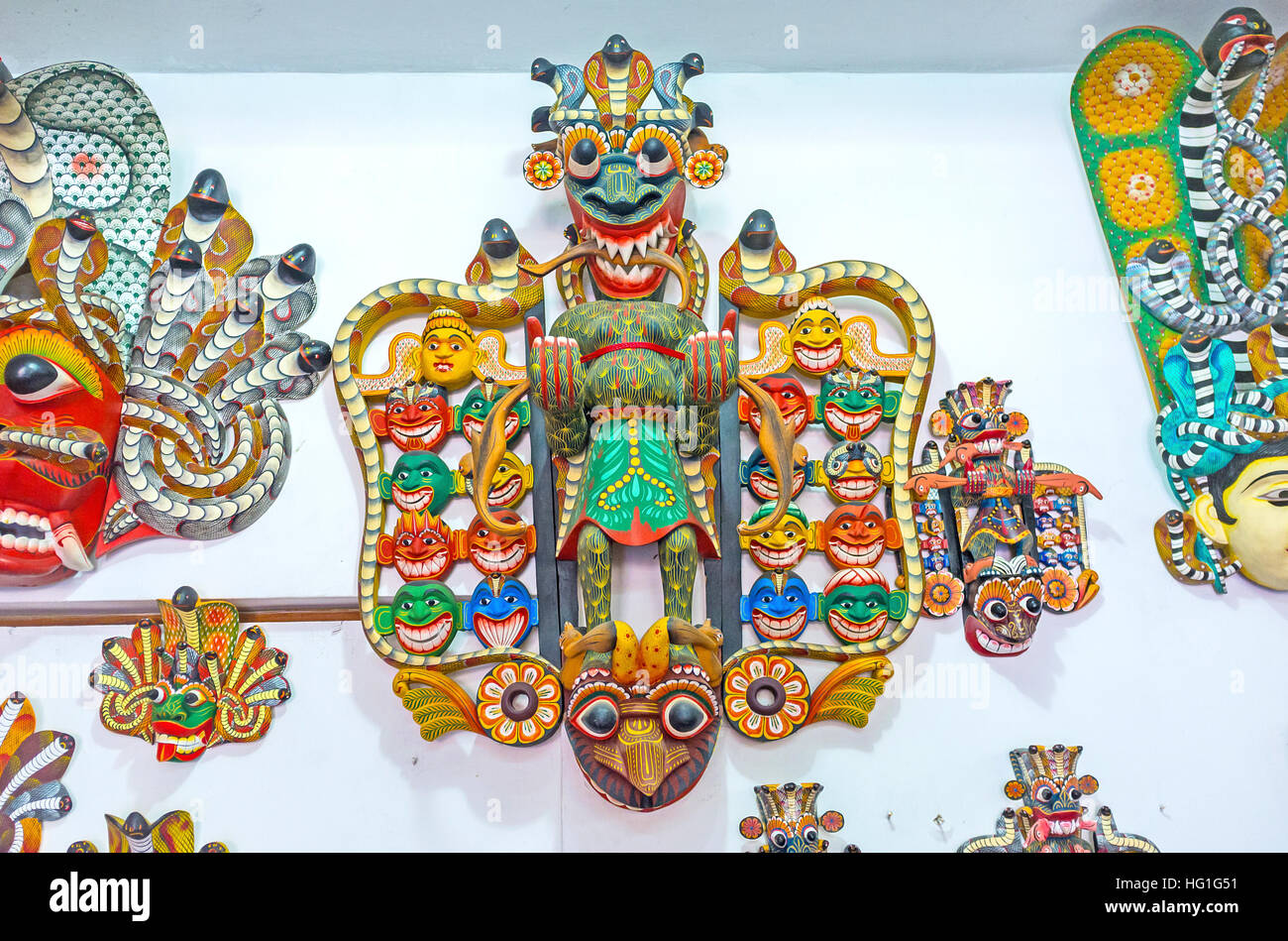 The Mask of Maha Kola - the head of 18 demons of illness, represented in Sanni Dance - ritual Devil Dance Stock Photo