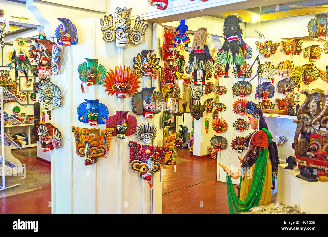 The store next to the Mask Museum offers wide range of traditional wooden masks, the popular local souvenir Stock Photo