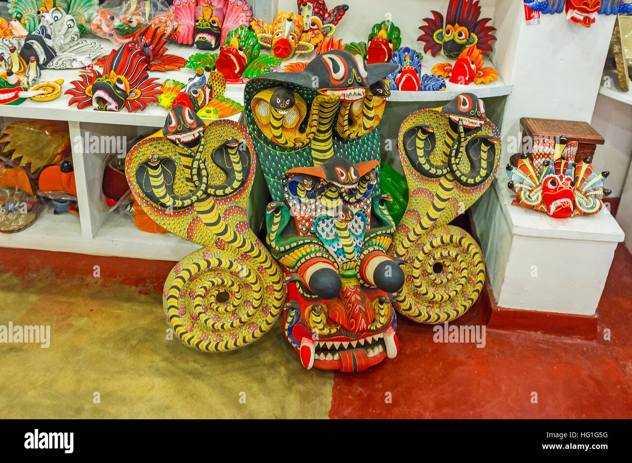 The impressive Naga Mask with large cobras is used in traditional performances of Devil Dance Stock Photo