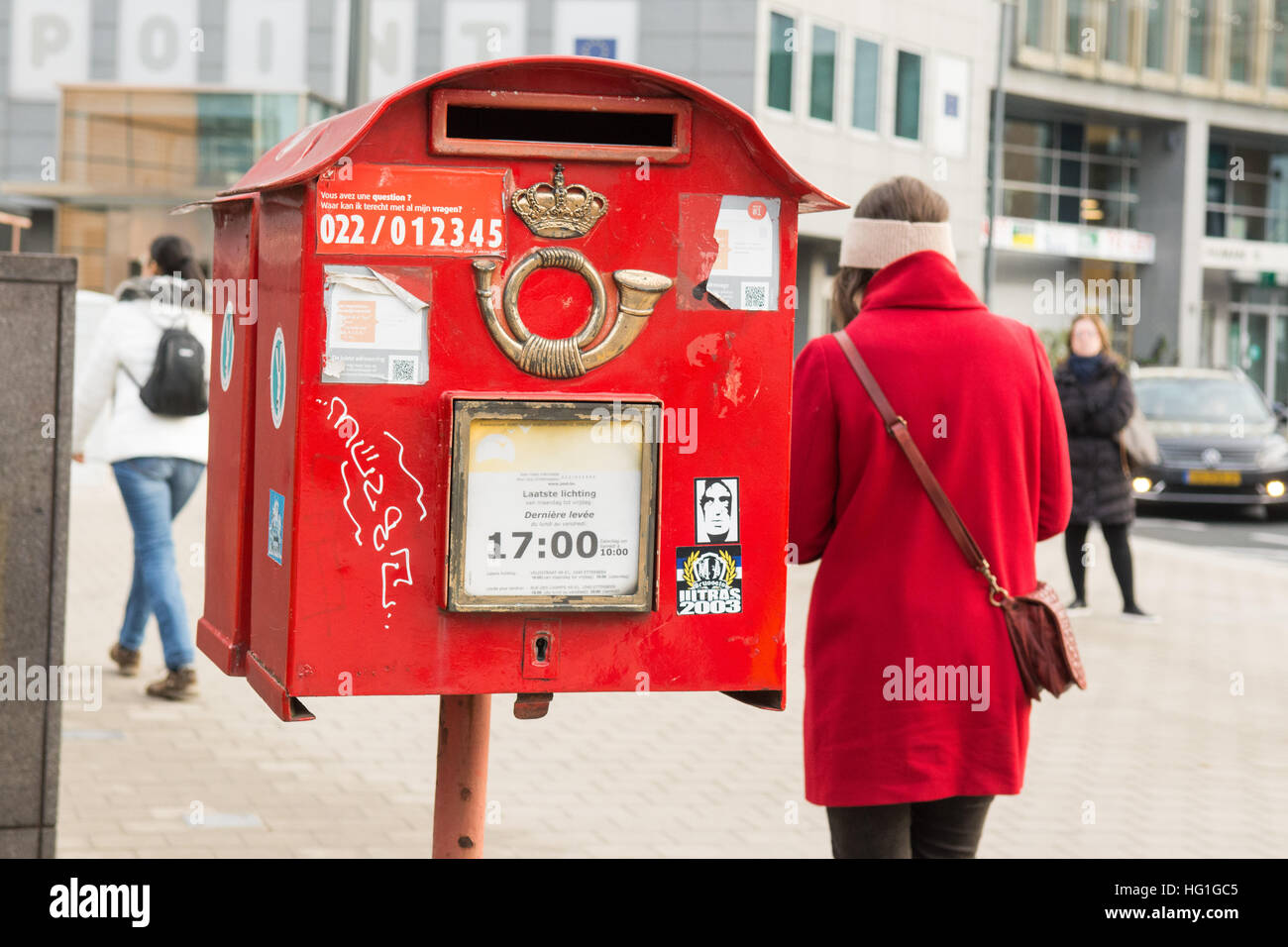 Brussels red post box Rue de la Loi, Brussels, Belgium Stock Photo