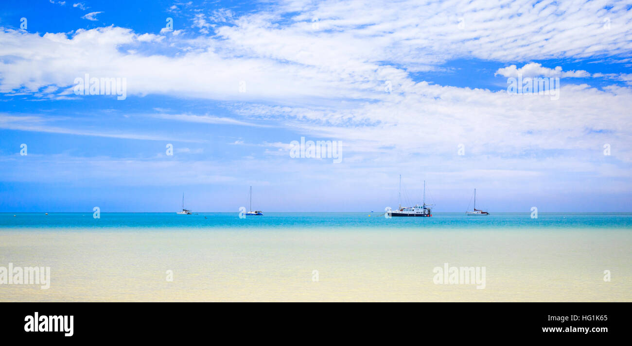 Boats and yachts moored Monkey Mia. Shark Bay, Western Australia Stock Photo