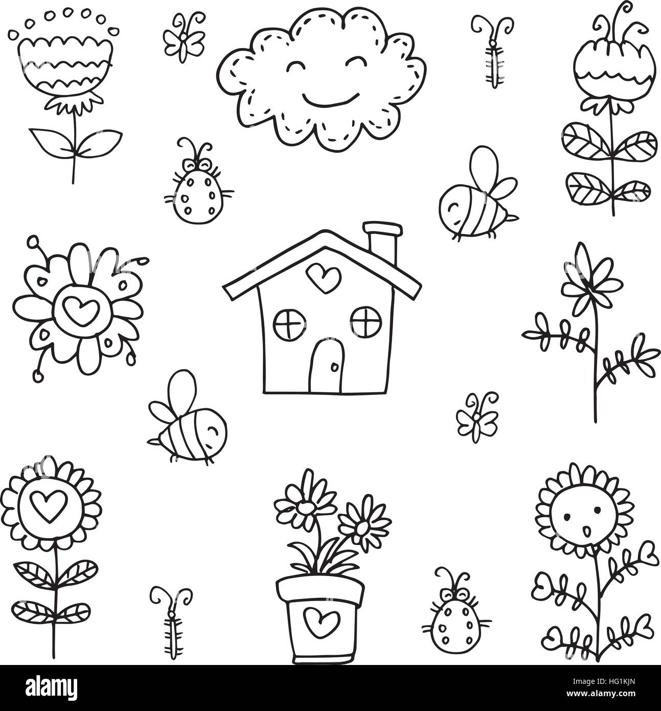 Vector art of spring theme doodles Stock Vector Image & Art - Alamy
