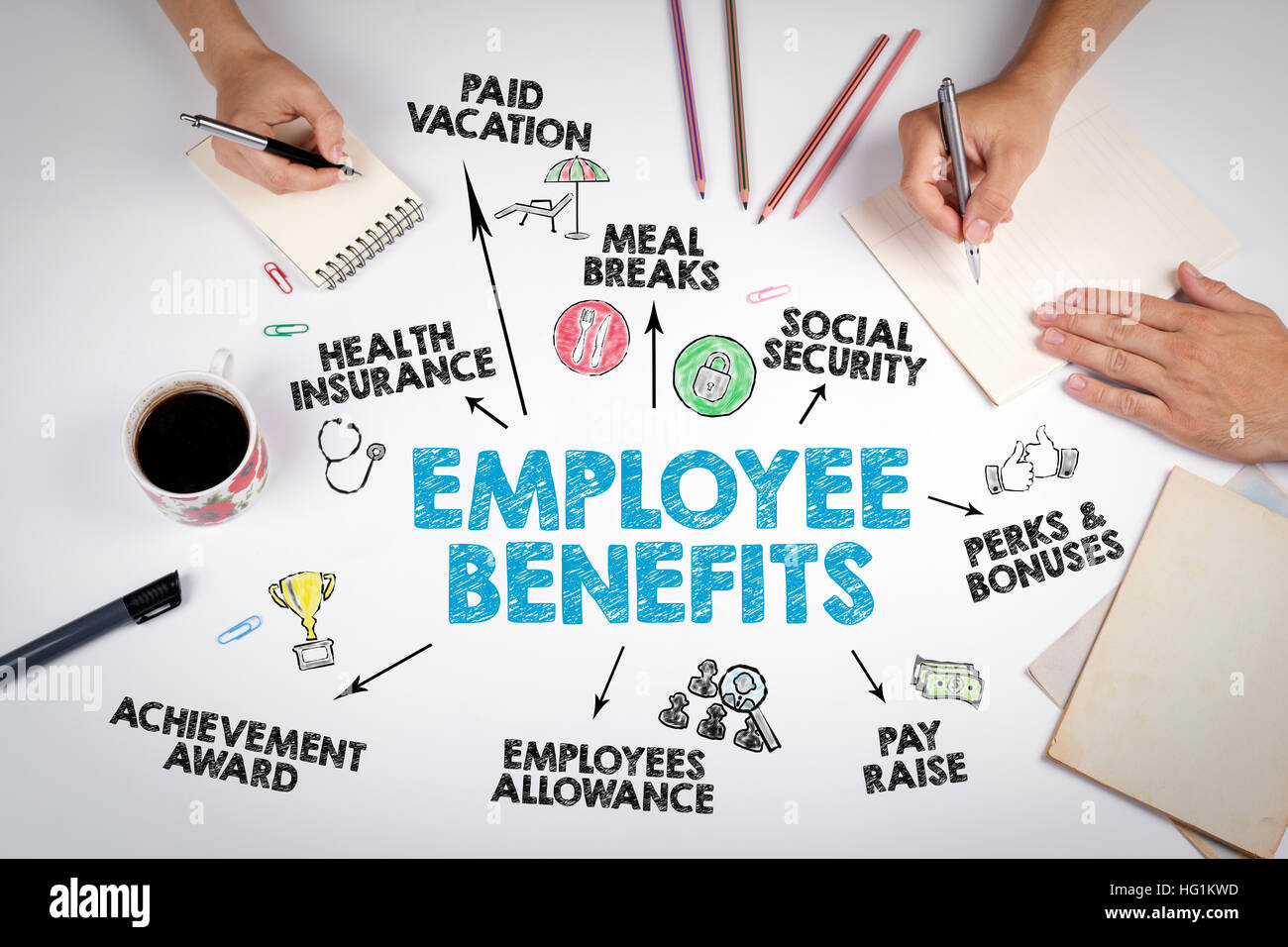 Employee Benefits Concept. The meeting at the white office table Stock