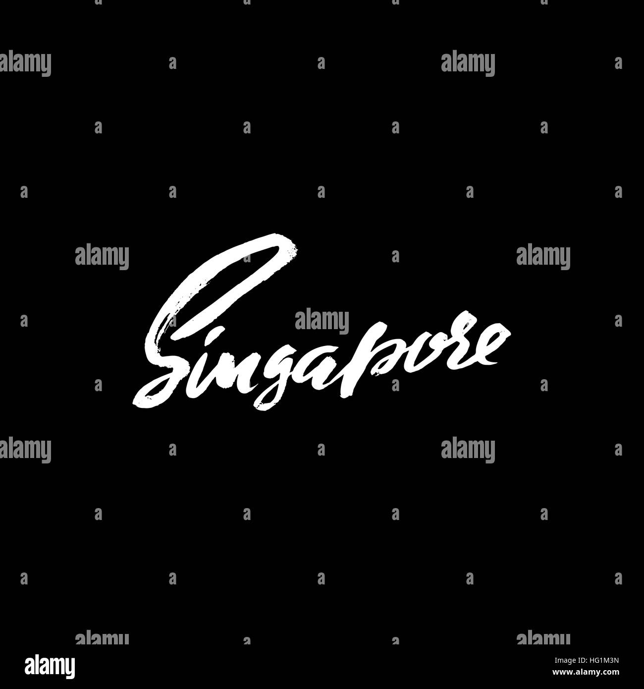 Greetings from Singapore. Greeting card with typography, lettering design. Hand drawn dry brush