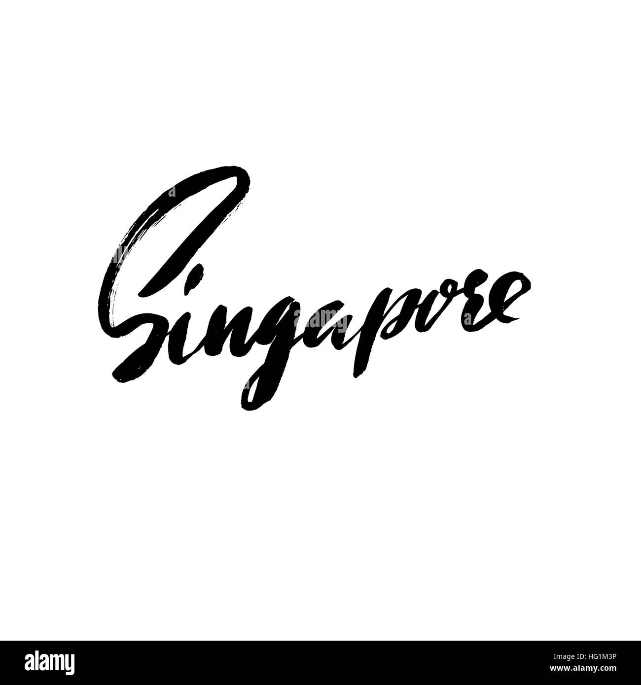 Greetings from Singapore. Greeting card with typography, lettering design. Hand drawn dry brush