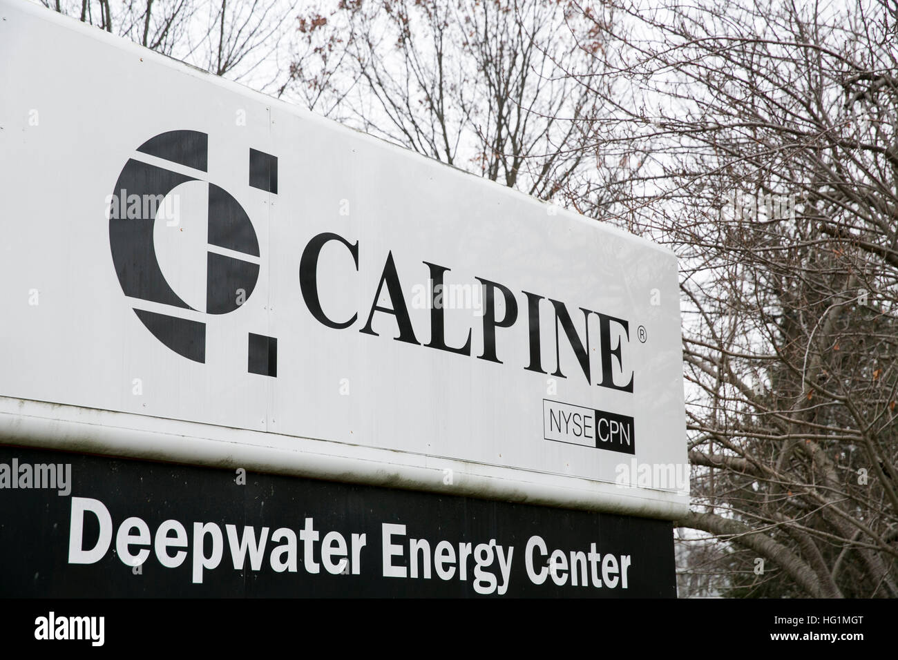 A logo sign outside of a facility occupied by the Calpine Corporation