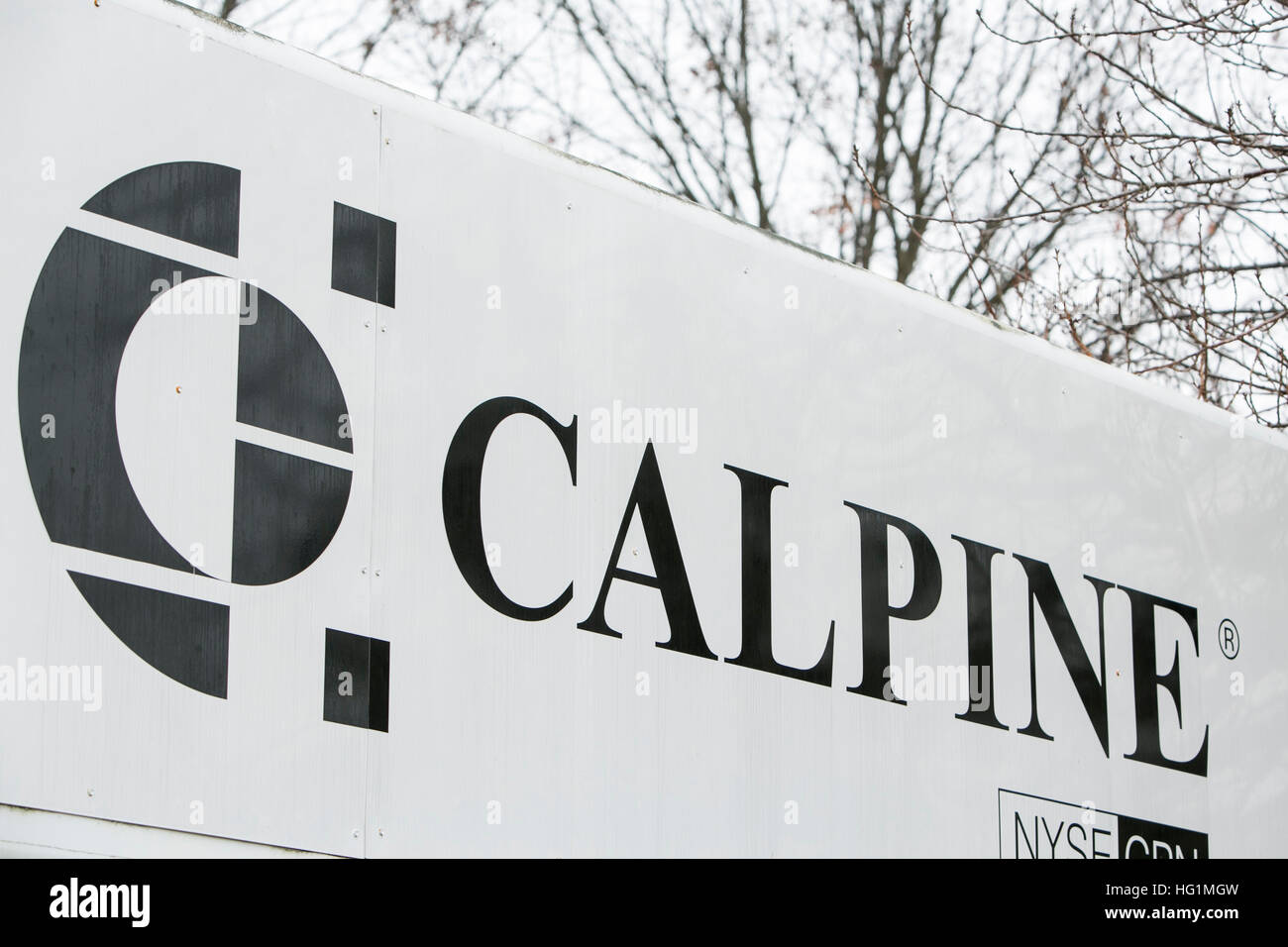 A logo sign outside of a facility occupied by the Calpine Corporation
