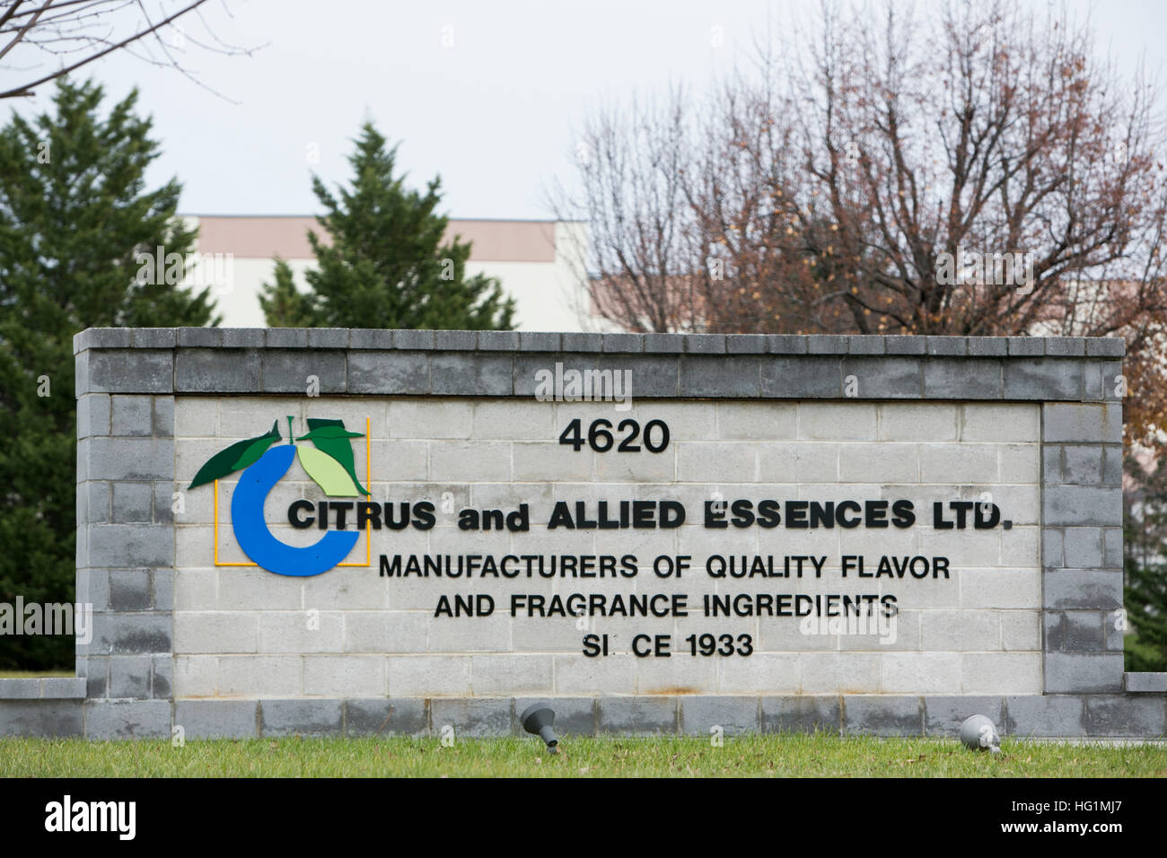 A logo sign outside of a facility occupied by Citrus and Allied Essences Ltd., in Belcamp, Maryland on December 11, 2016. Stock Photo