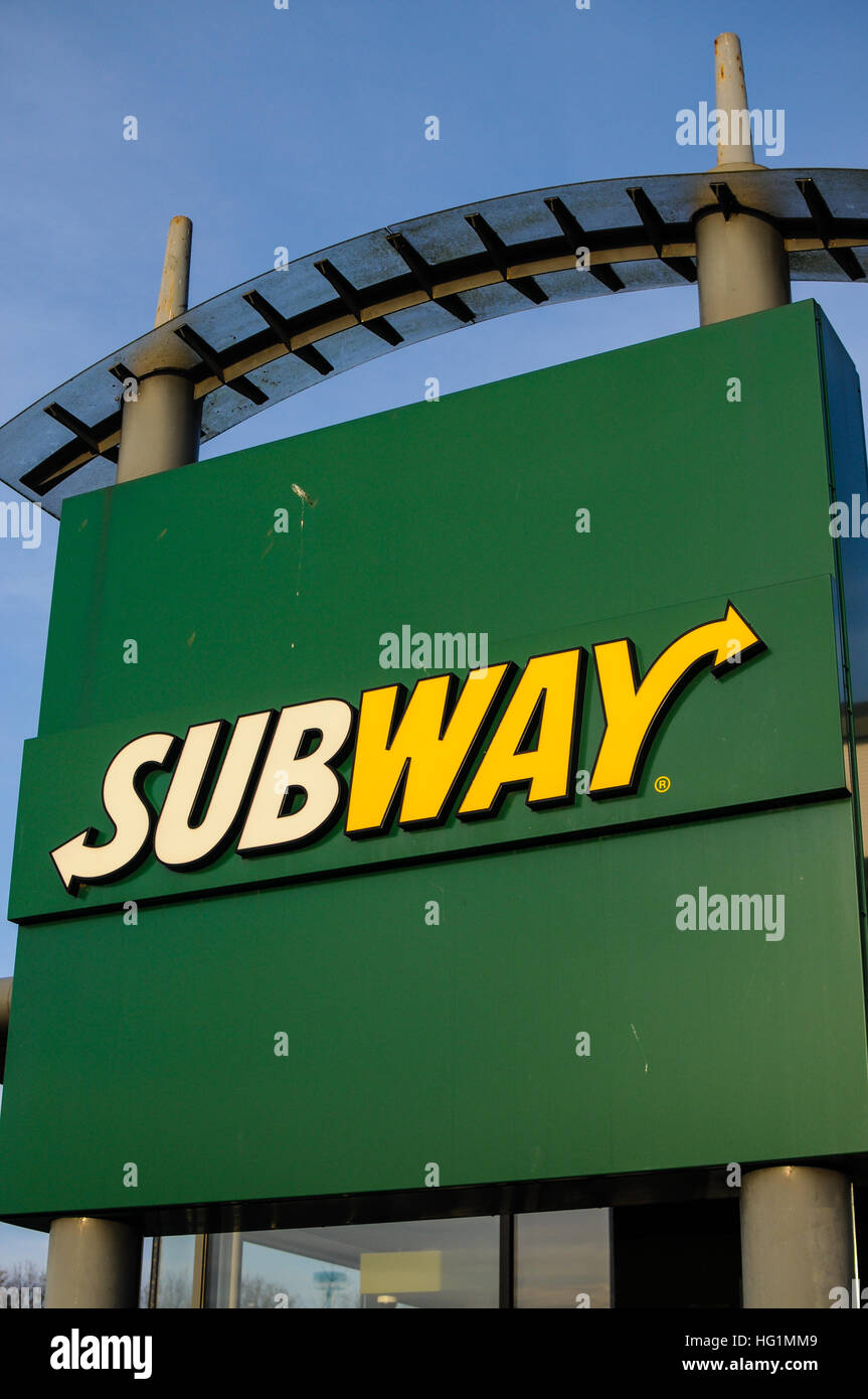 Subway food restaurant sign Stock Photo