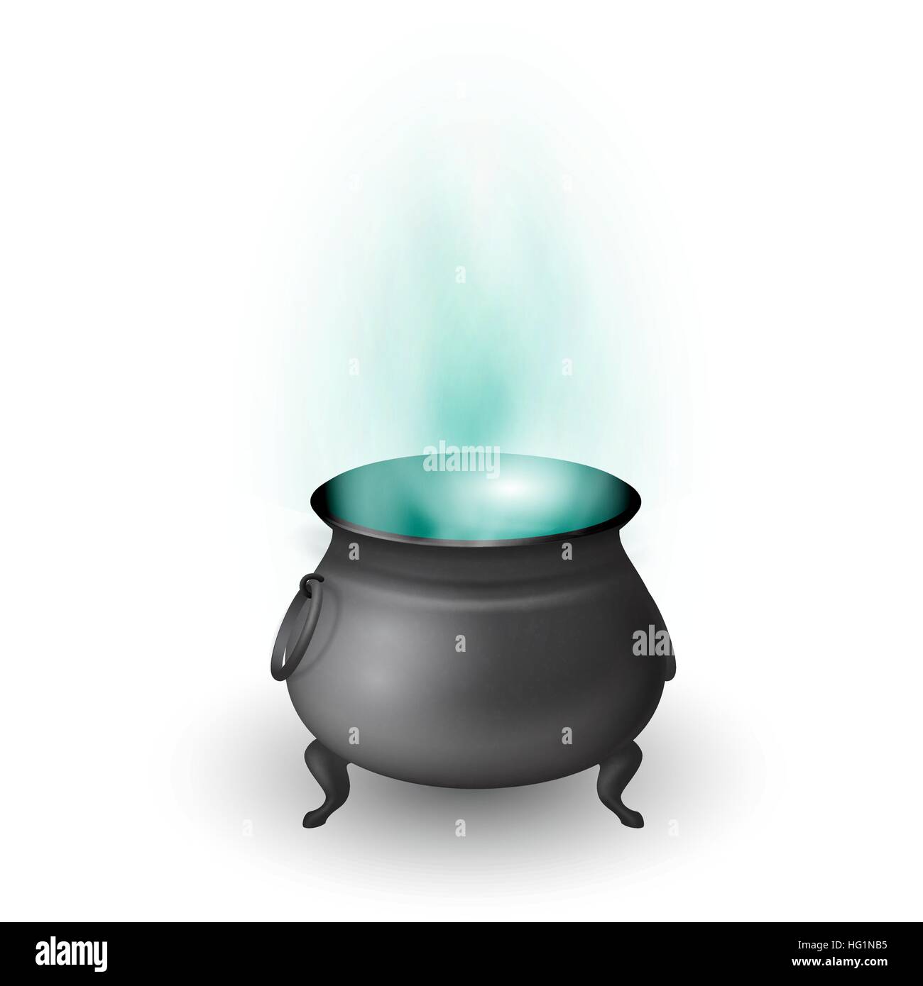 Cartoon Halloween witch cauldron with potion and stream isolated on white background. Black pot with magic brew. Vector illustration. Stock Vector