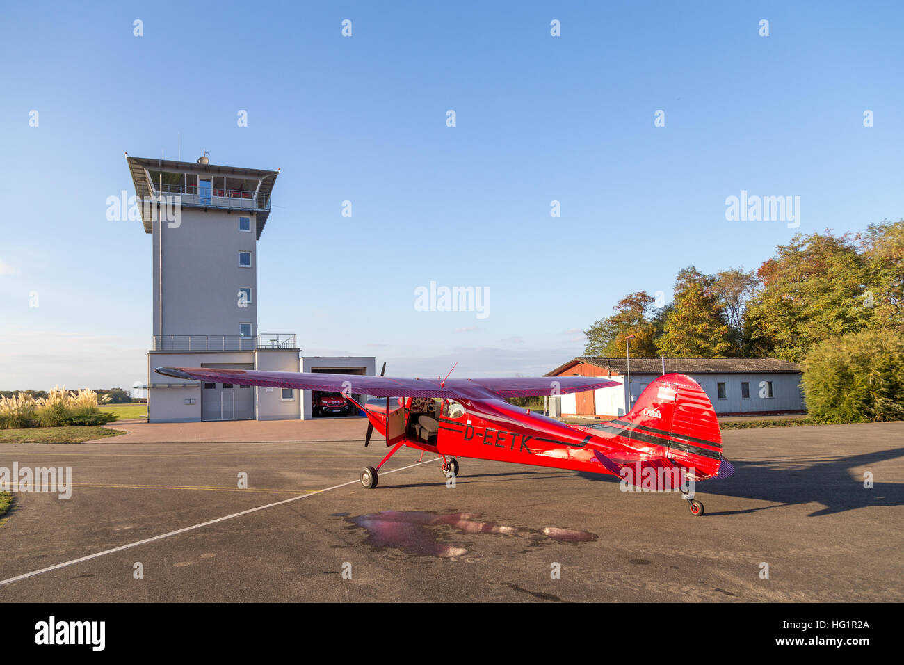 Bremgarten, Germany - October 22, 2016: A classic red Cessna 170 aircraft parked at the airport Stock Photo