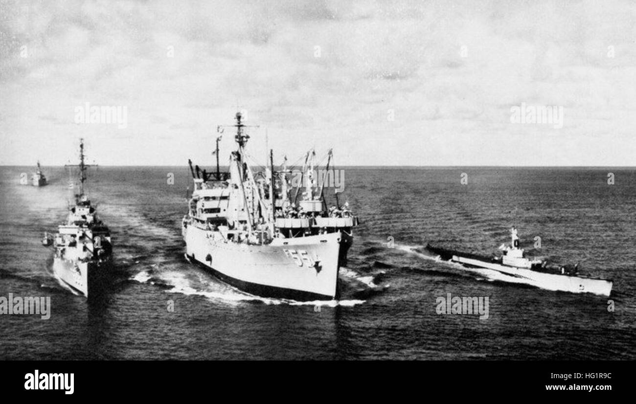 USS Aludra (AF-55) underway with other ships 1958 Stock Photo