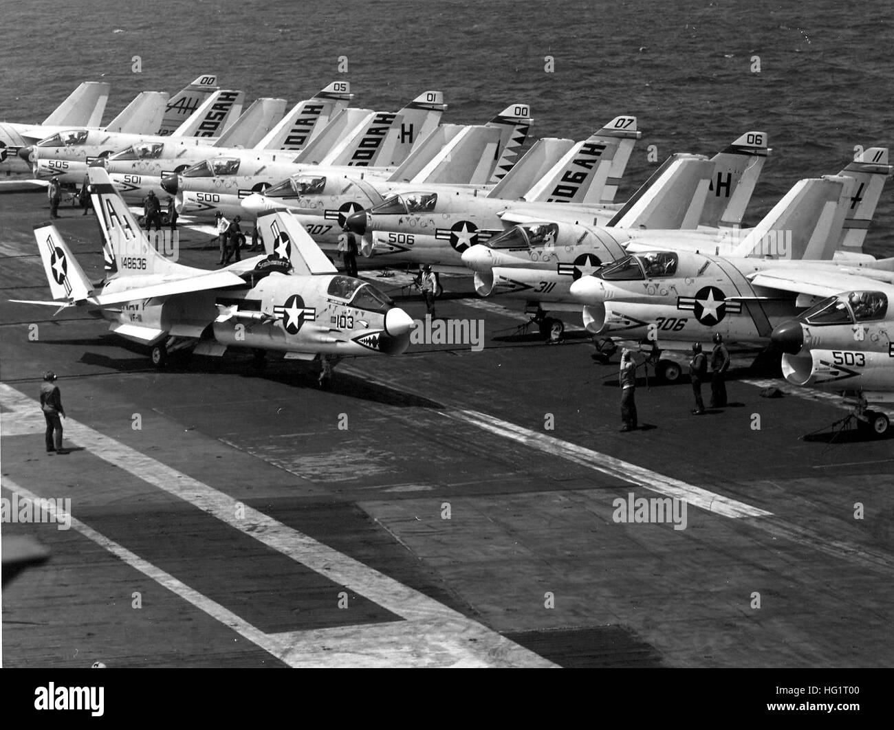 USS Ticonderoga (CVA14) aft flight deck off Vietnam 1969 Stock Photo
