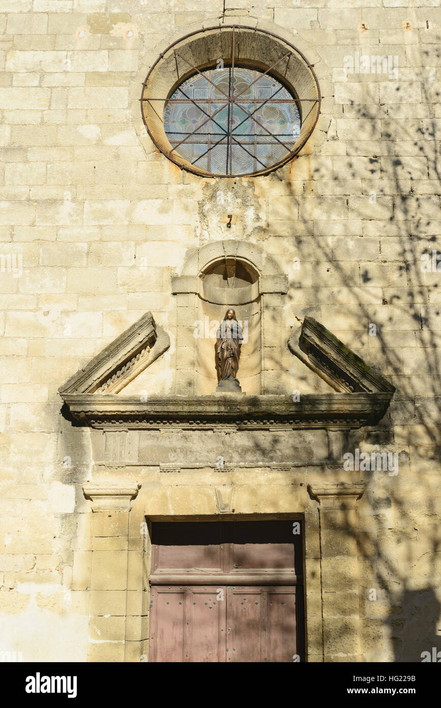 Detail of entrance to church, Sommieres, the Gard, France Stock Photo