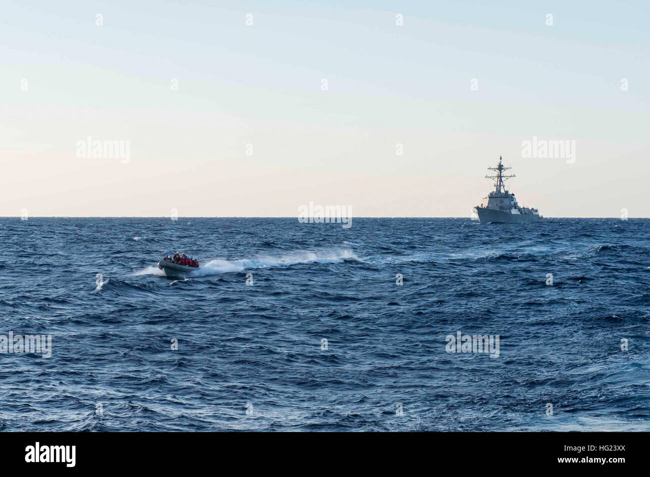 A Rigid Hull Inflatable Boat (RHIB) from the Arleigh Burke-class guided ...