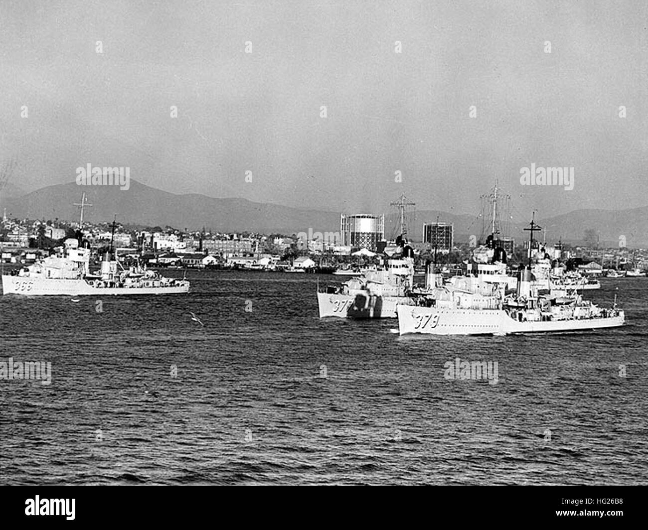 U.S. Navy destroyers underway in San Diego Harbor, California (USA
