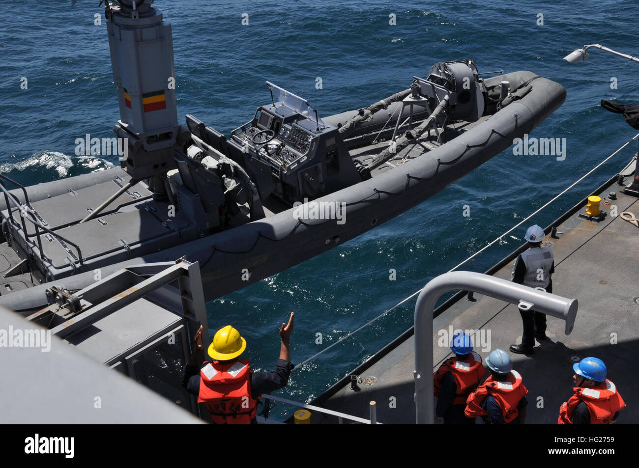 Lpd Rhib Rigid hull inflatable boat lowered from hi-res stock photography and ...