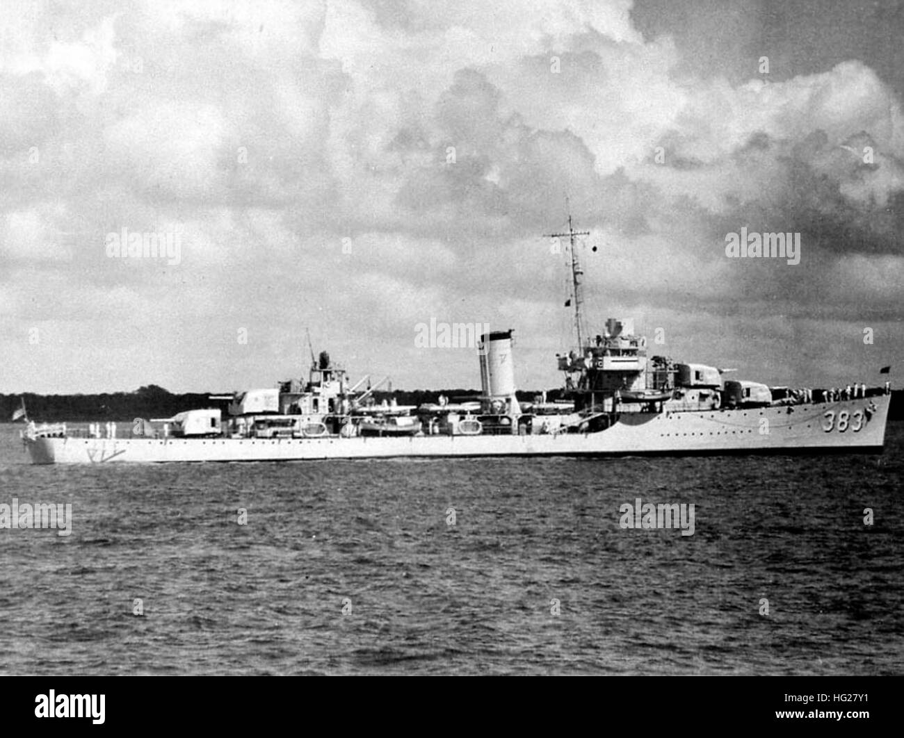 USS Warrington (DD-383) photographed in port while performing escort duty for President Franklin D. Roosevelt's cruise in USS Houston (CA-30), 18 February-3 March 1939.  U.S. Naval History and Heritage Command Photograph. USS Warrington (DD-383) in early 1939 Stock Photo