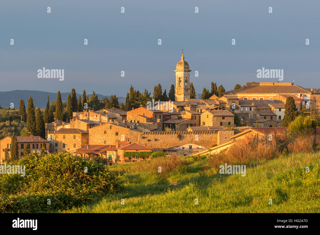 View at San Quirico d'Orcia an Italian village in Tuscany, Italy Stock Photo