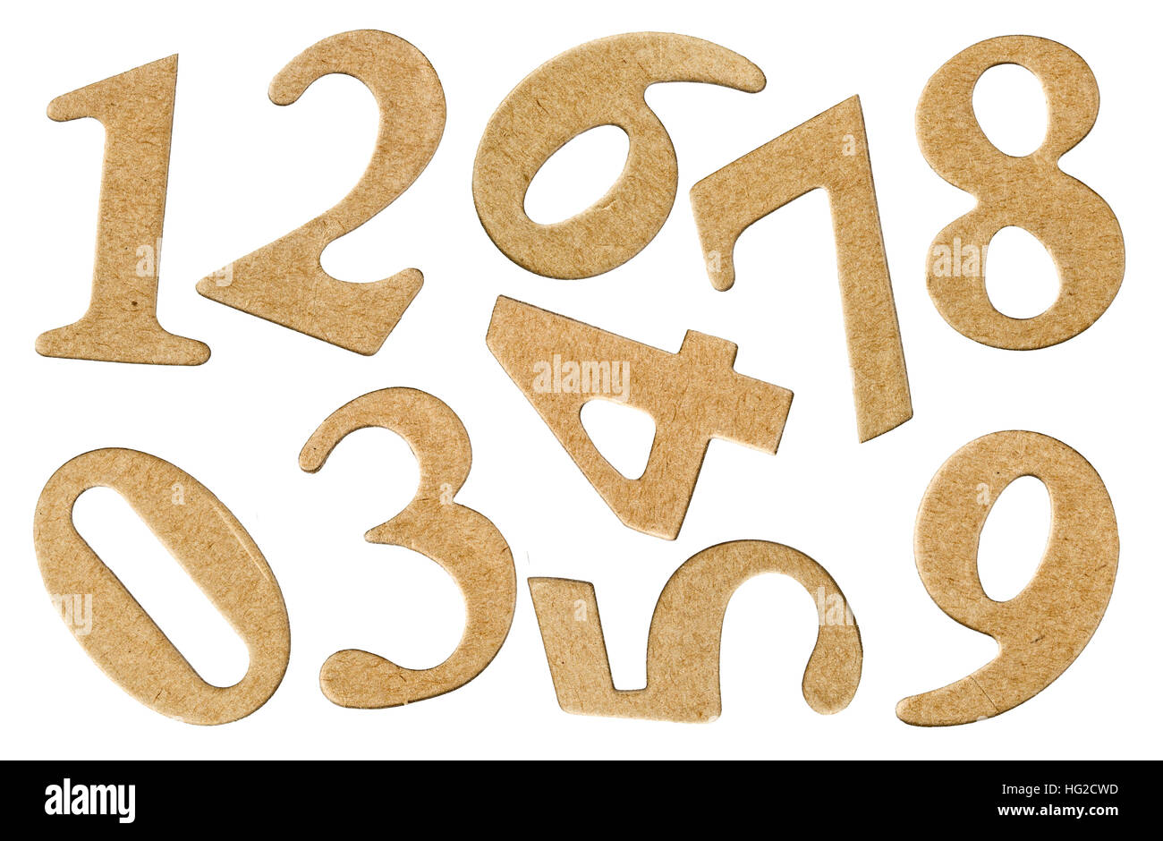 Set numeral from cardboard, isolated on white background Stock Photo