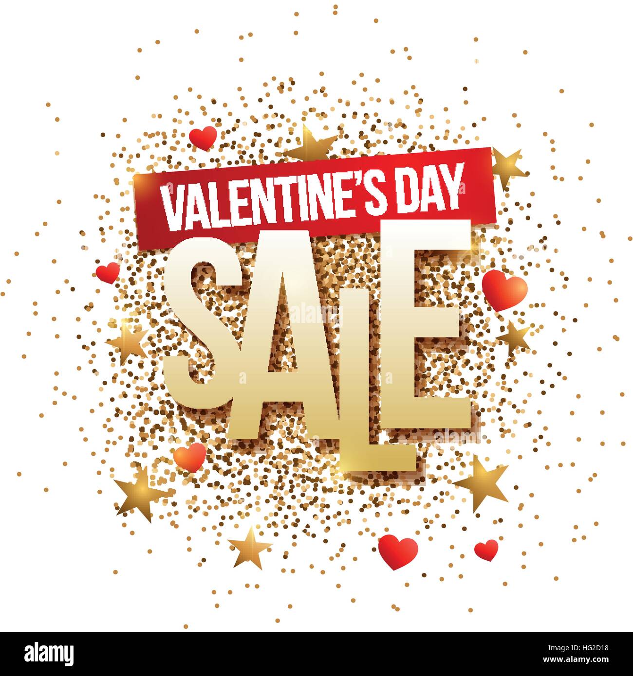 Valentine’s Day Sale banner with gold glitter. Vector ...