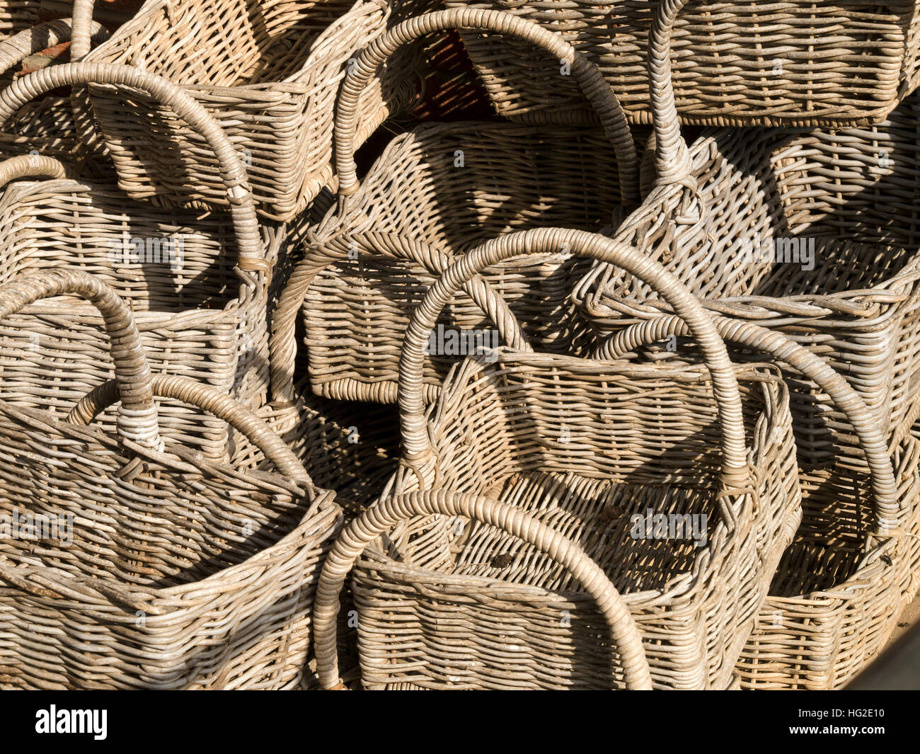 Wicker shopping baskets Stock Photo