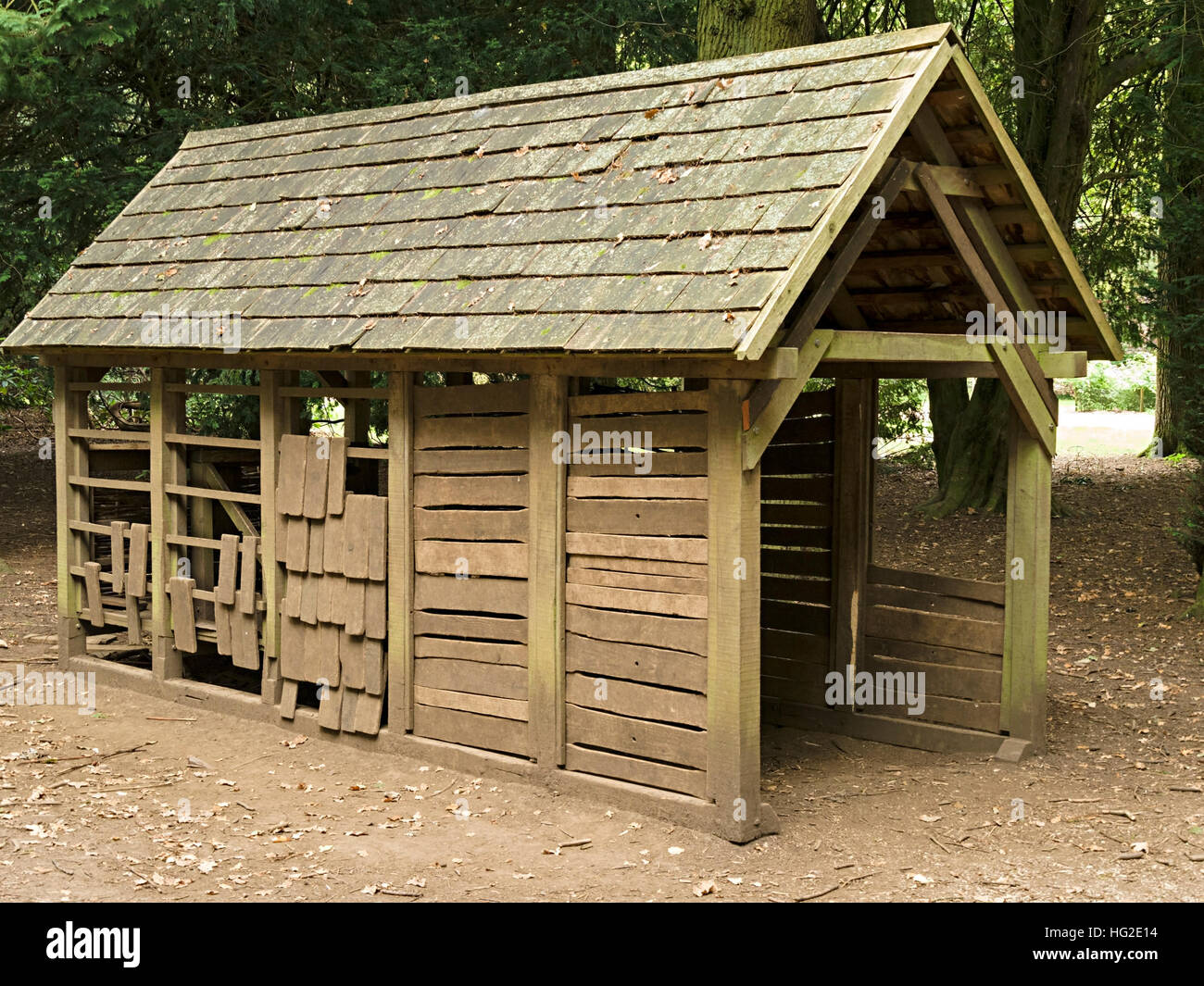 Children's woodland play house, Westonbirt Arboretum, Gloucestershire, England, UK. Stock Photo