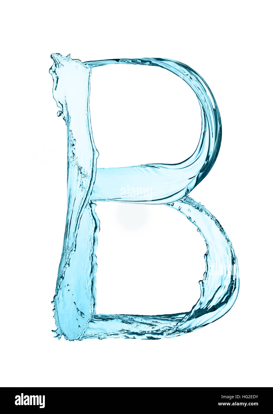 Water splash letter B with light blue color on white background Stock Photo