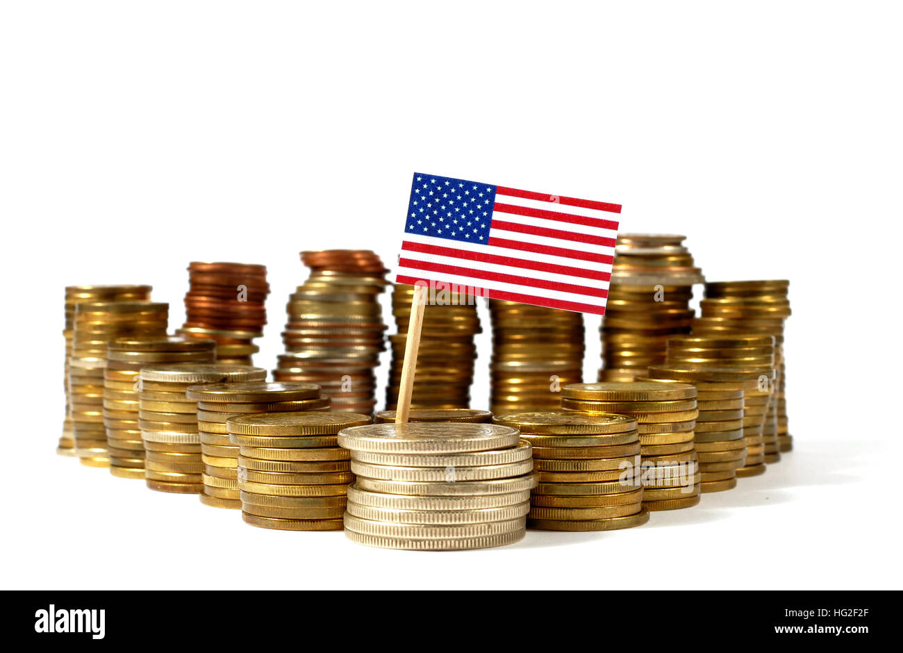 Us American Flag Waving With Stack Of Money Coins Aid Hi-res Stock ...