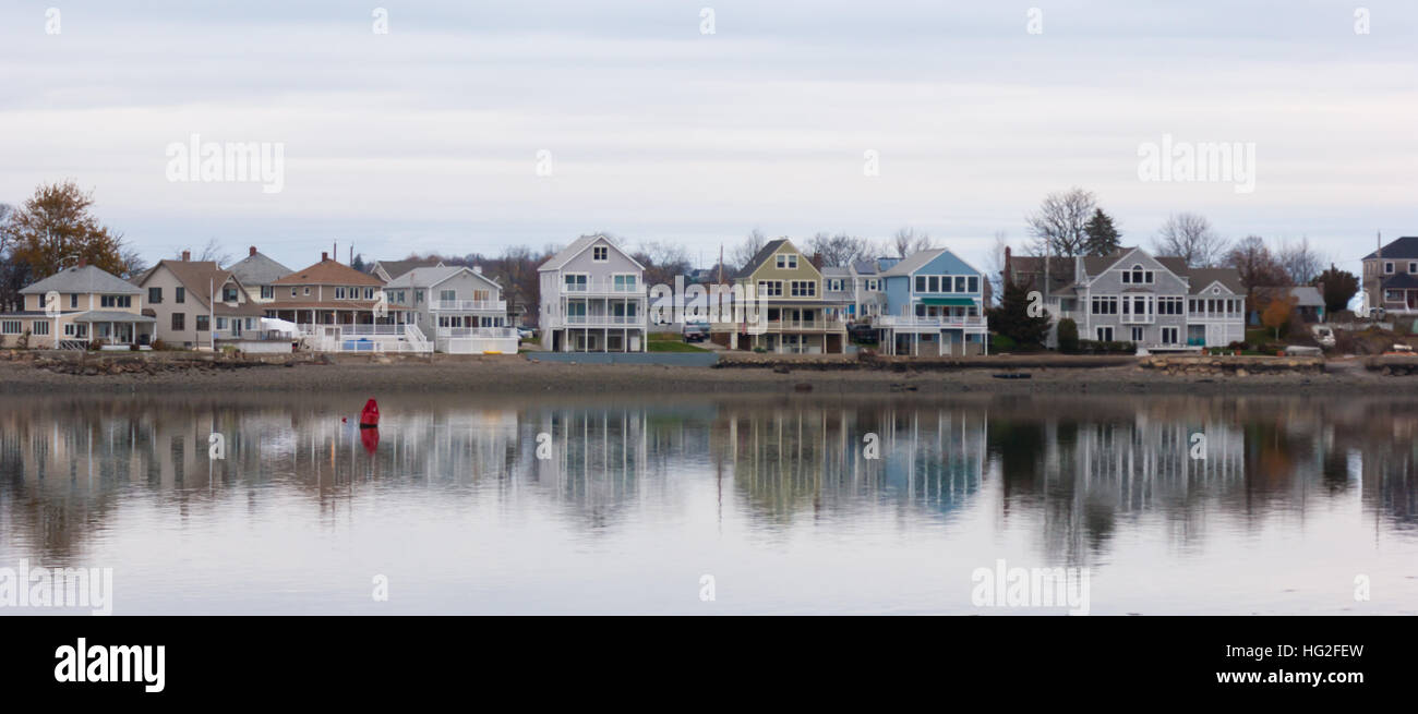 Hull waterfront homes lining the shore of Weir River estuary, viewed from World's End park Stock