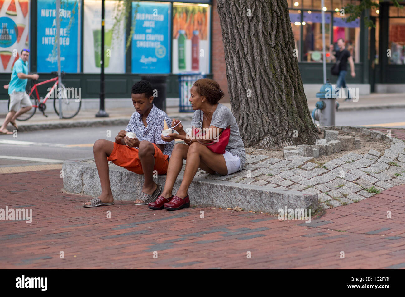 Eating ice cream Harvard Square, Cambridge, Massachusetts Stock Photo