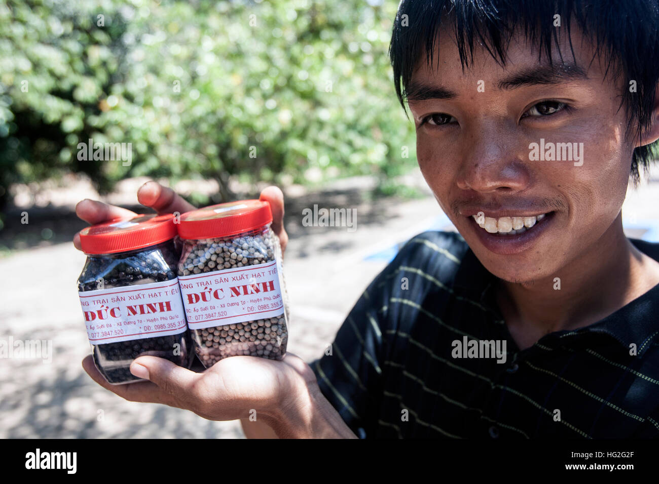 Bottles of peppercorns Vietnam Stock Photo Alamy
