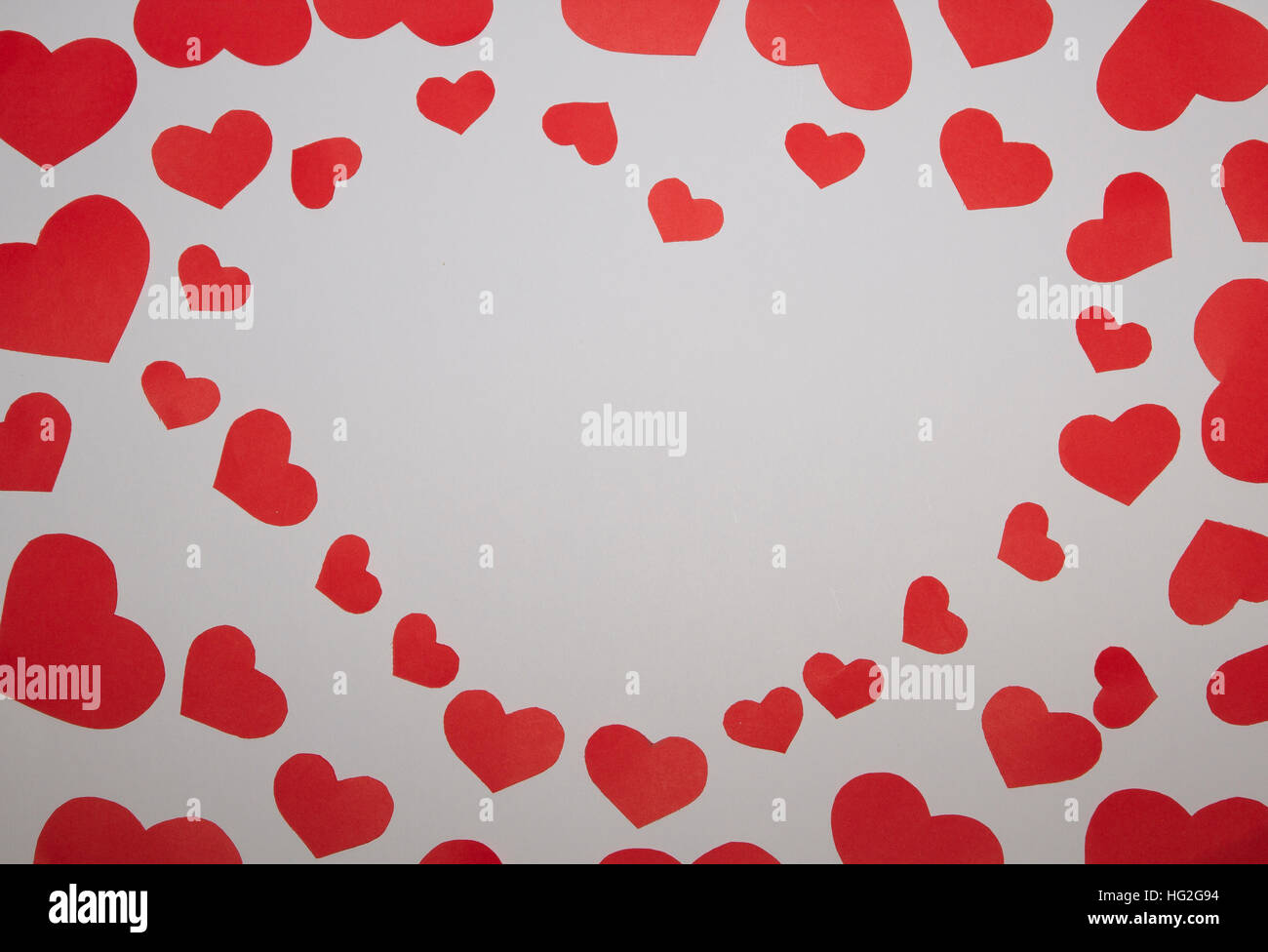 Frame from red paper hearts on white background with copy space Stock ...