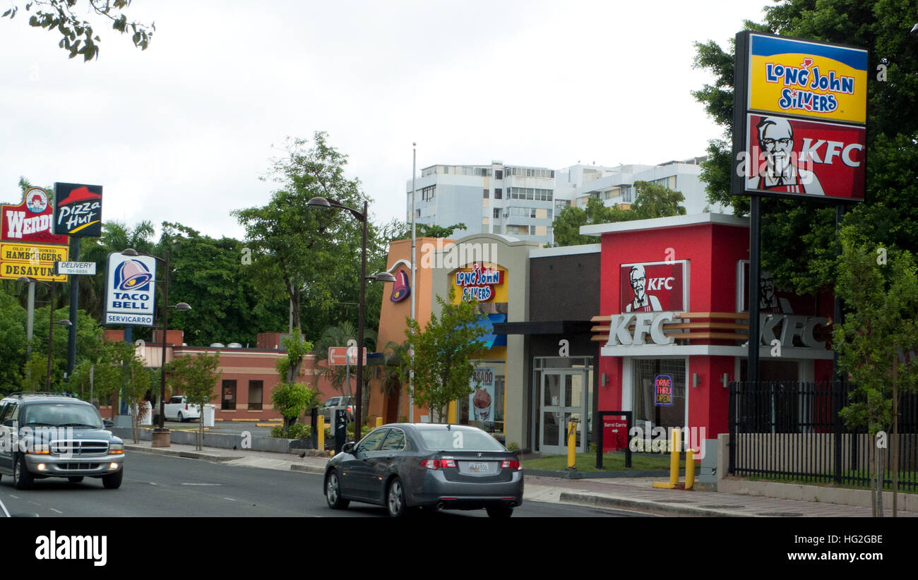Fast food restaurant signs San Juan Puerto Rico Stock Photo
