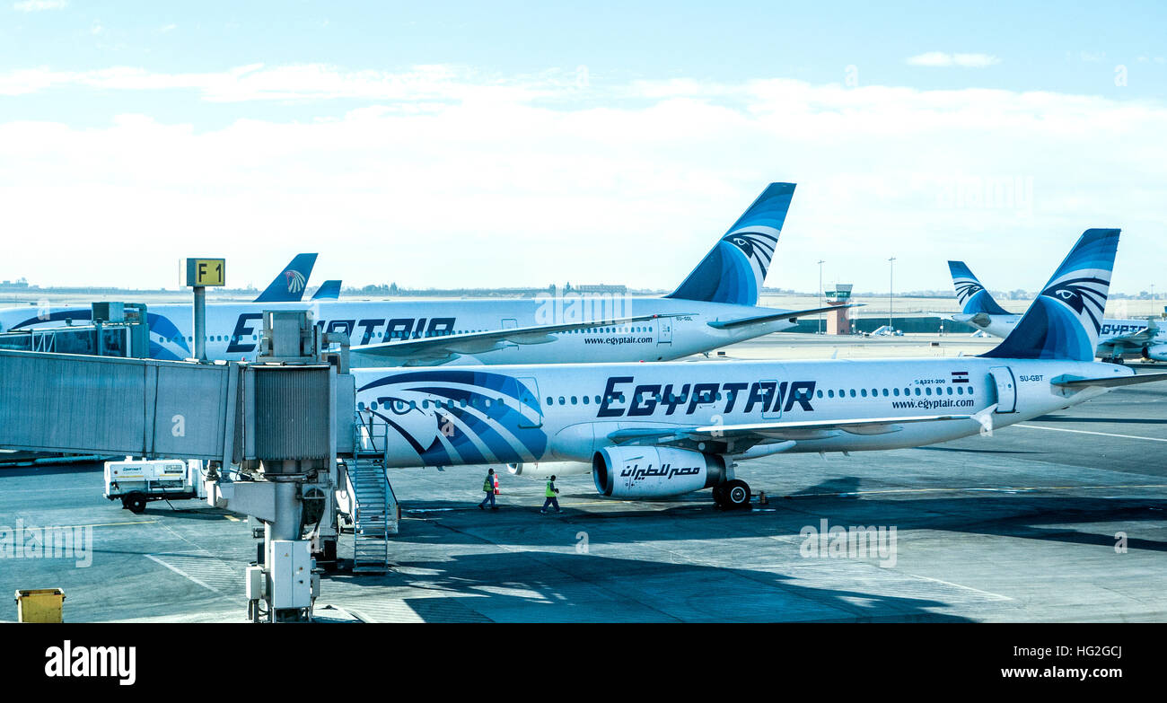 Egyptair jets at Cairo Airport Egypt Stock Photo