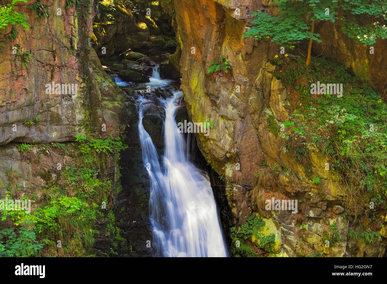 Wölfelfall Wasserfall im Glatzer Land, Schlesien - waterfall Woelfelfall in Miedzygorze in Silesia Stock Photo