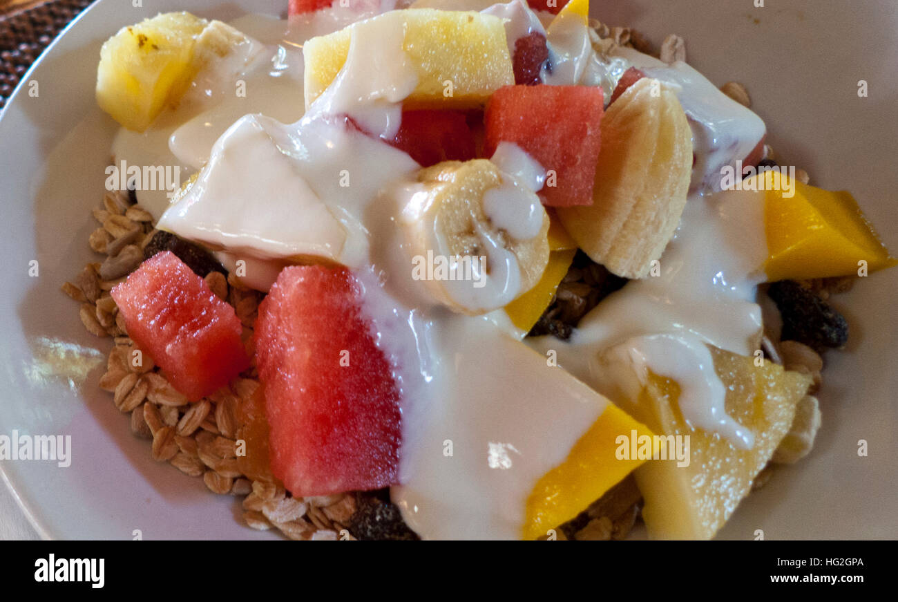 Muesli fruit and yoghurt healthy breakfast Boracay island Philippines