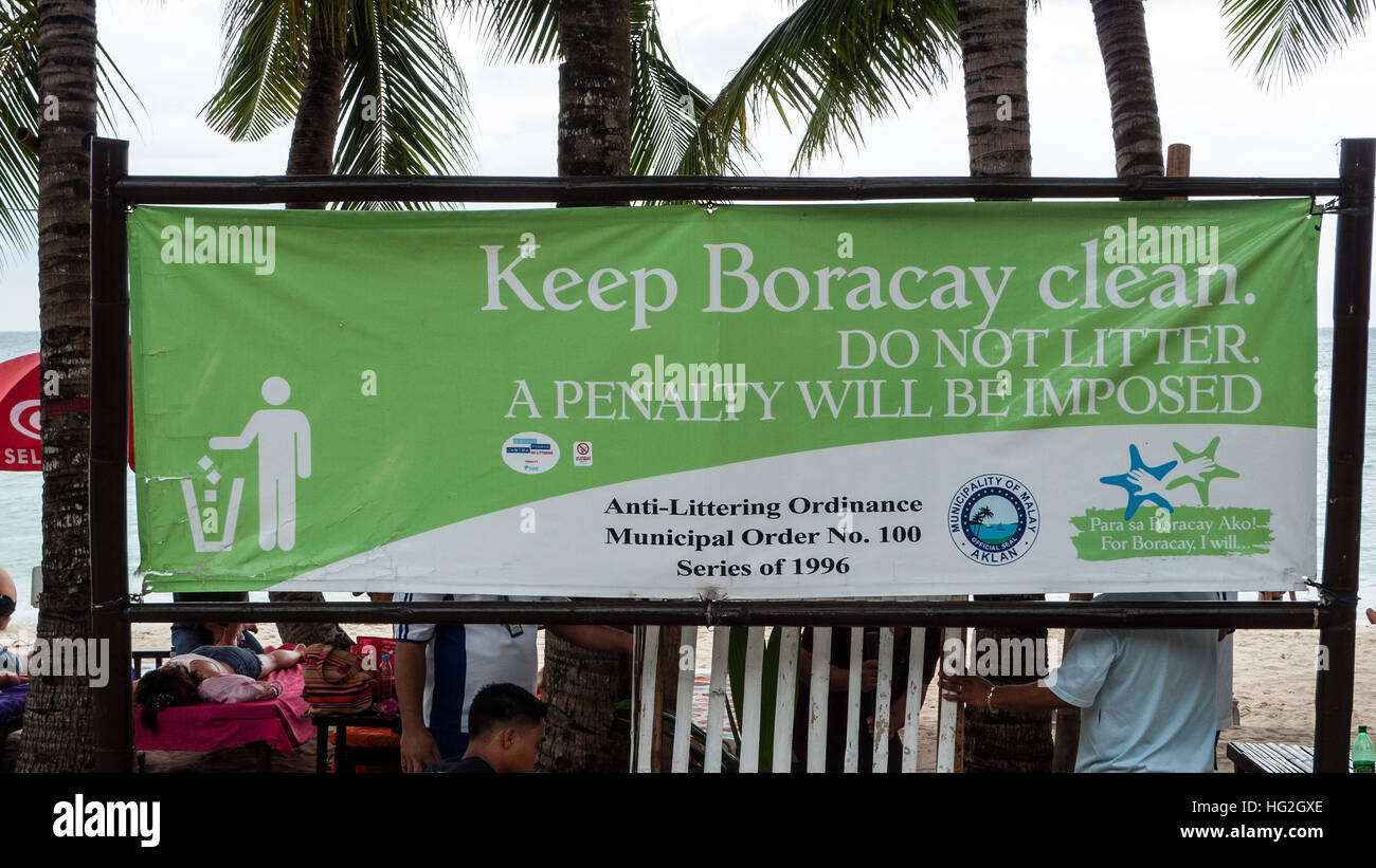 No littering banner Boracay island Philippines Stock Photo