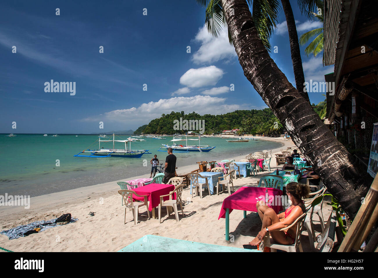 Beach restaurants El Nido Palawan Philippines Stock Photo Alamy