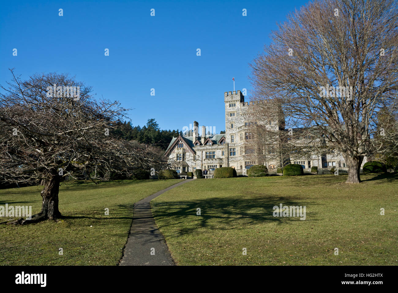 Hatley Castle at Royal Roads University near Victoria, British Columbia, Canada. Stock Photo