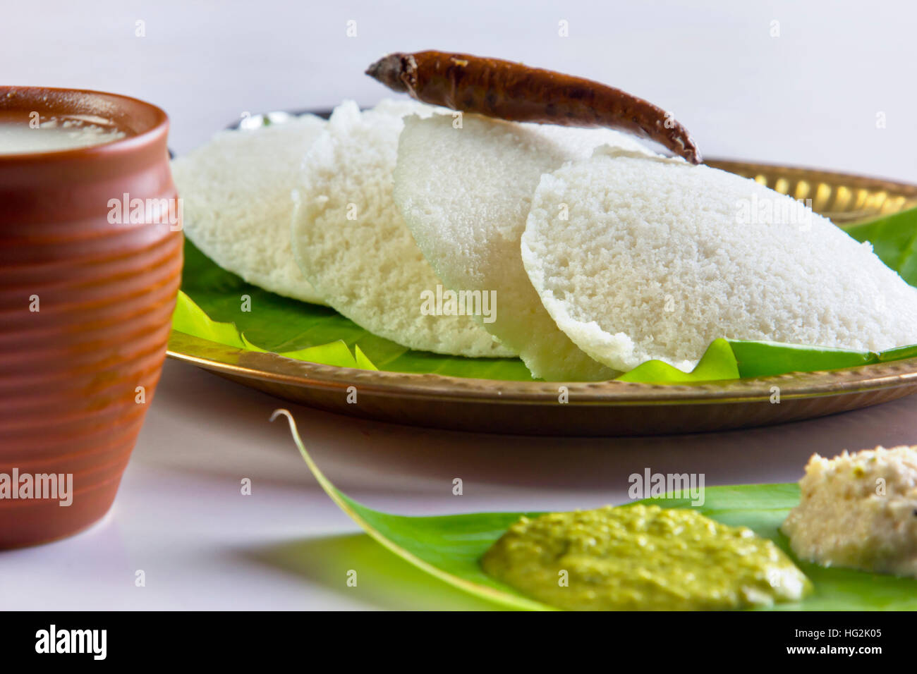 Close up of Idli and chutney Stock Photo