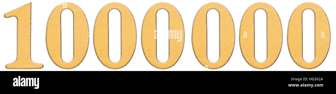 1000000, one million, numeral of wood combined with yellow insert ...
