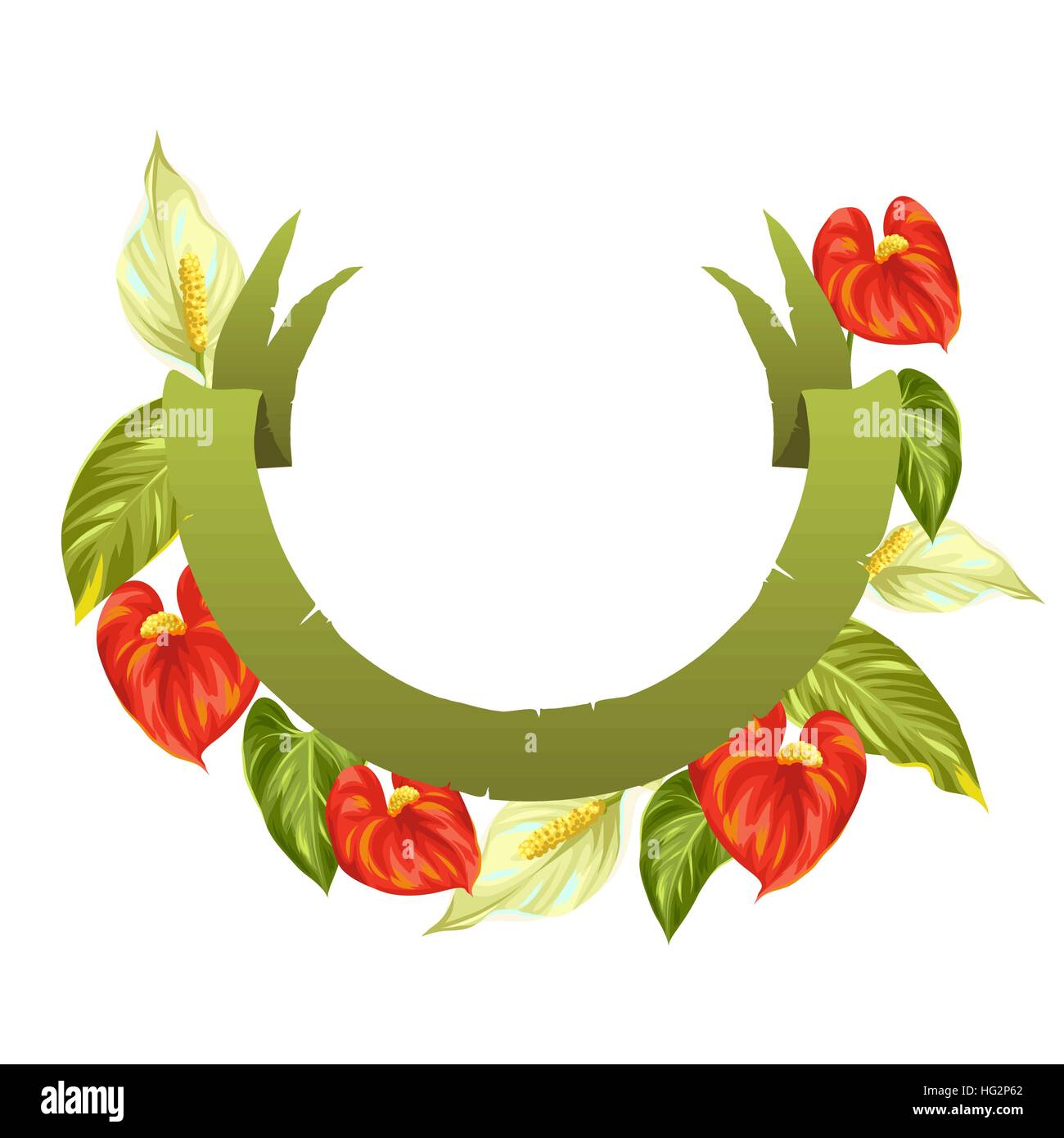 Decorative ribbon with flowers spathiphyllum and anthurium Stock Vector