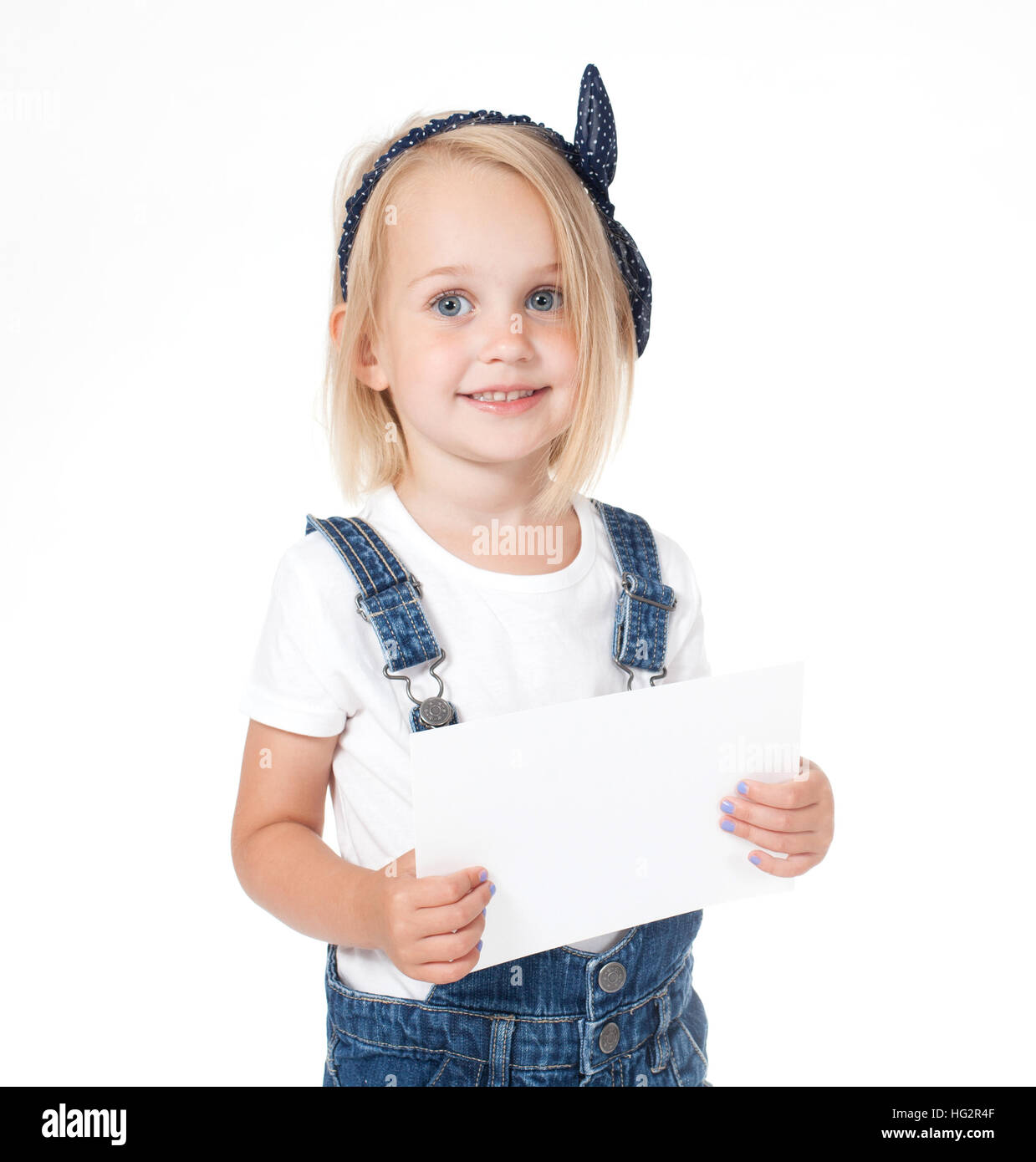 girl holding a card, banner Stock Photo Alamy